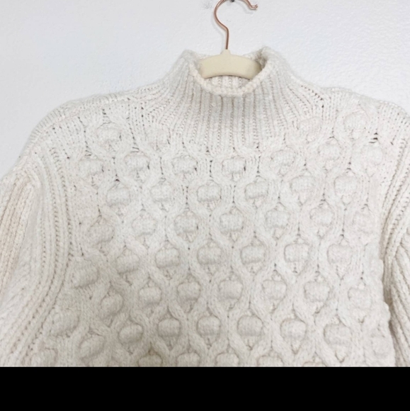 ZARA White Wool Cable Fisherman Sweater - Picture 6 of 6